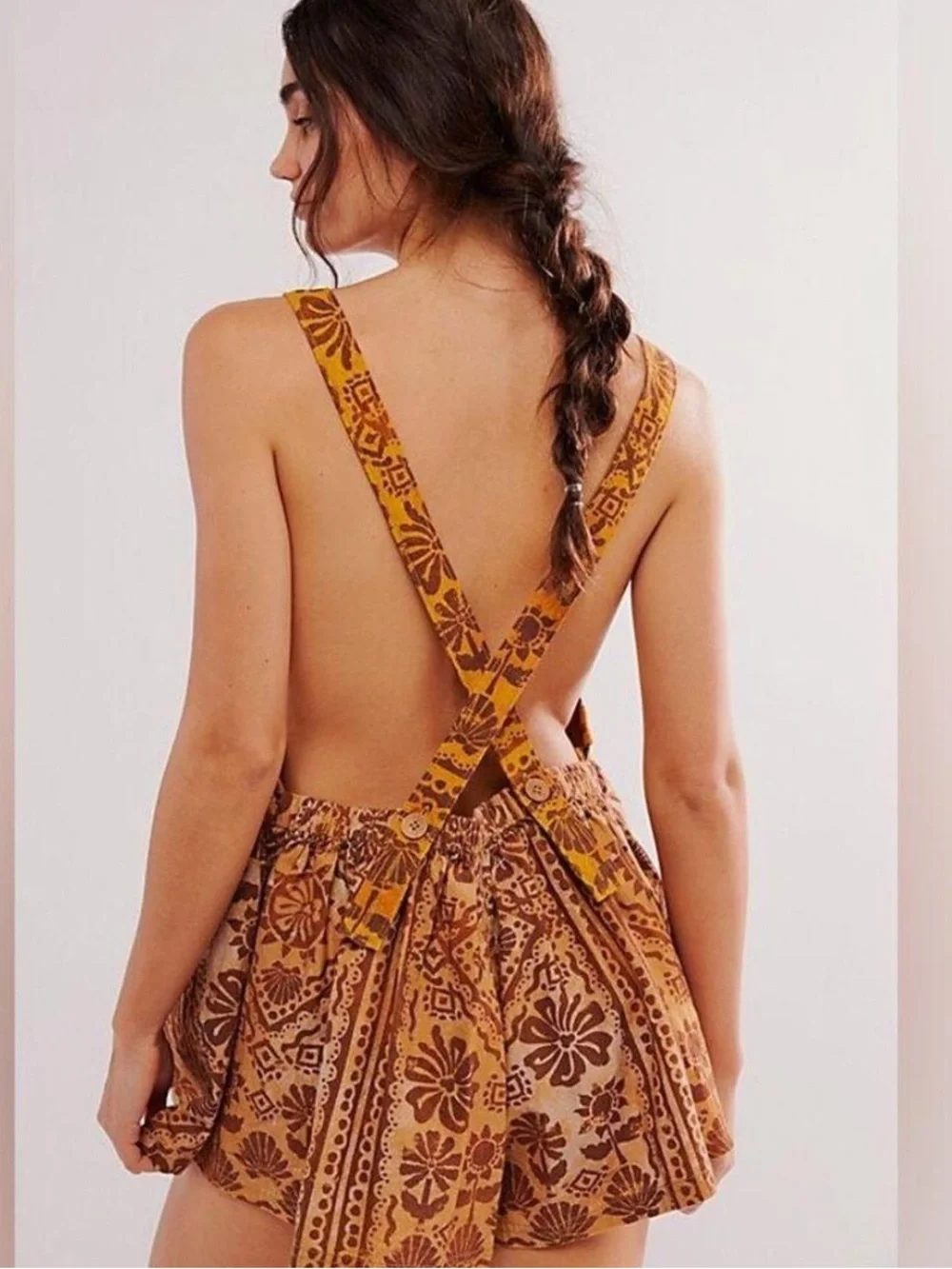NWT Free People Palm Bay Printed Shortalls romper S